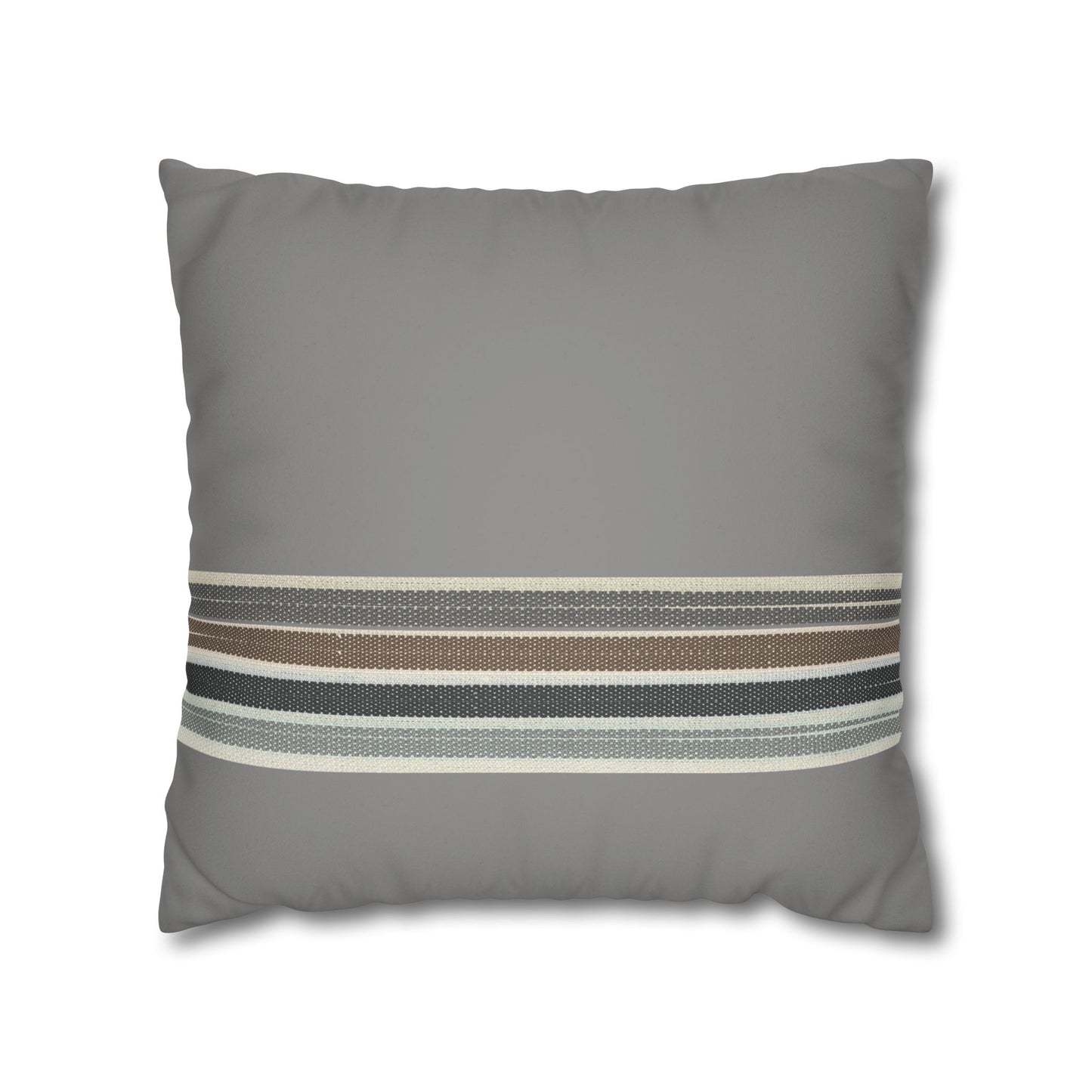 Striped Faux Suede Pillowcase — Neutral Gray Decorative Square Pillow Cover