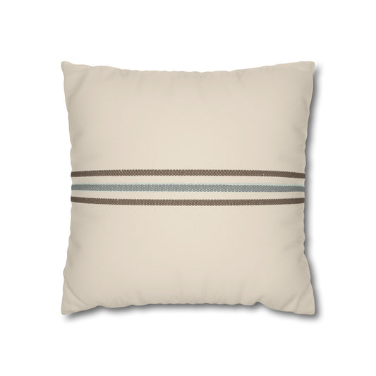 Striped Faux Suede Pillowcase — Neutral Coastal Decorative Throw Pillow Cover