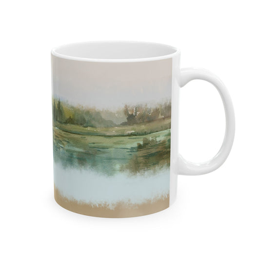 Misty Wetland at Dawn Ceramic Mug