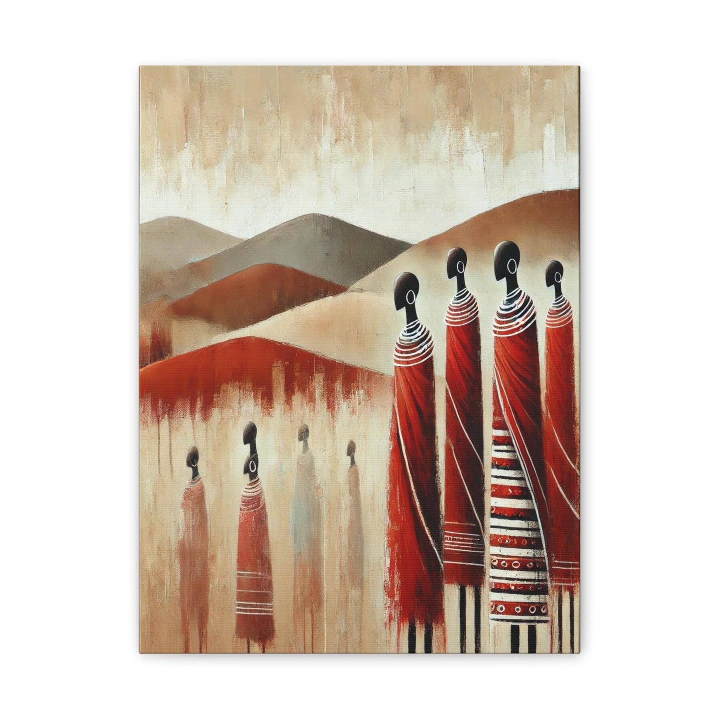 Canvas Stretched Wall Art - East African Masai Women in Colorful Garments