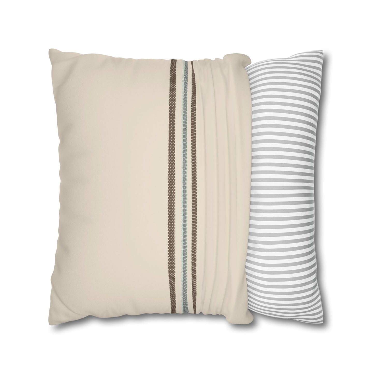 Striped Faux Suede Pillowcase — Neutral Coastal Decorative Throw Pillow Cover