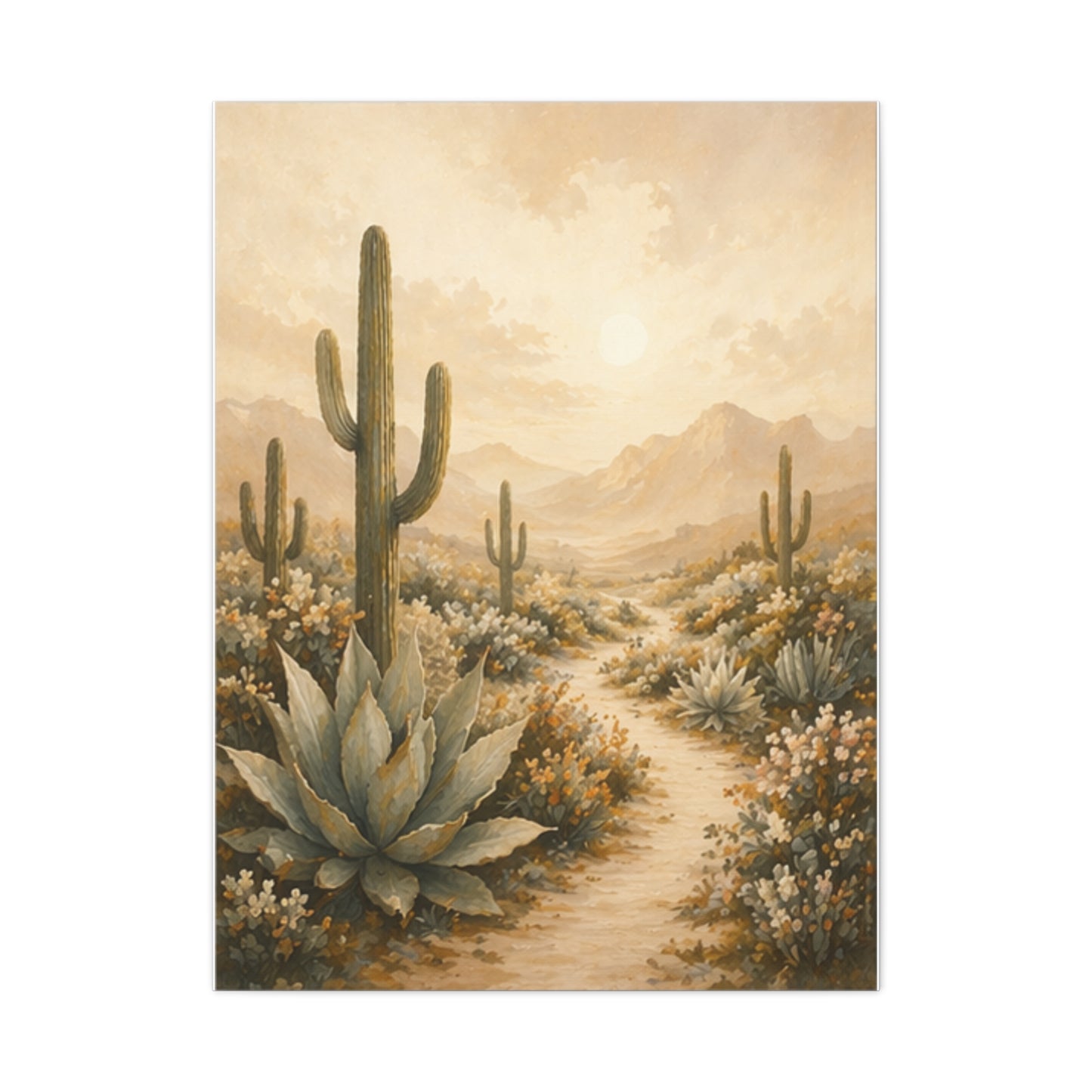 Golden Stillness Desert Succulent Canvas — Matte Stretched Wall Art