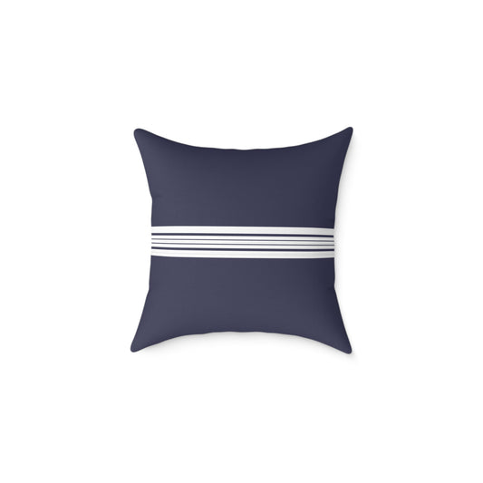 Navy Canvas Pillow with White Striped Accent — Coastal Nautical Decorative Throw Pillow