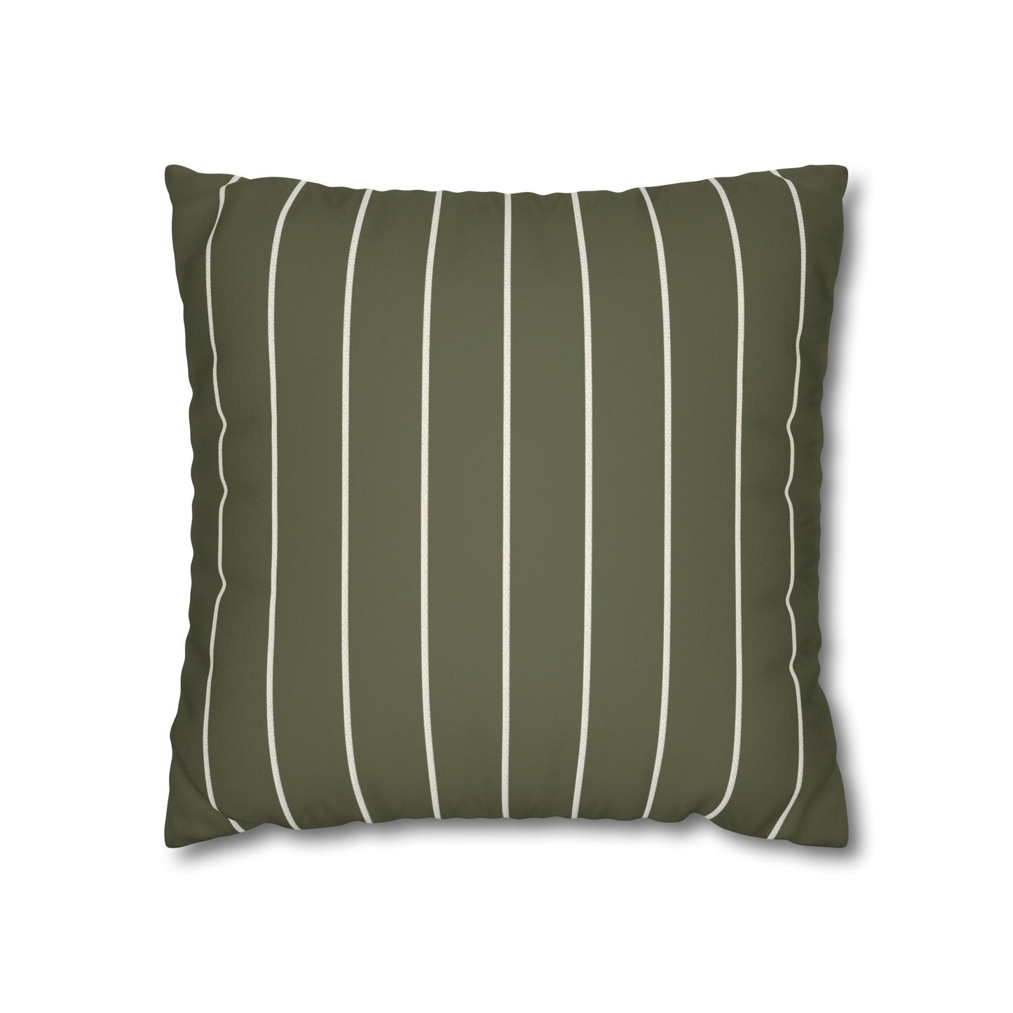 Striped Faux Suede Pillowcase — Olive Green Decorative Throw Pillow Cover