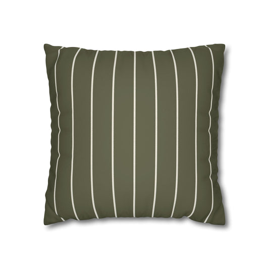 Striped Faux Suede Pillowcase — Olive Green Decorative Throw Pillow Cover