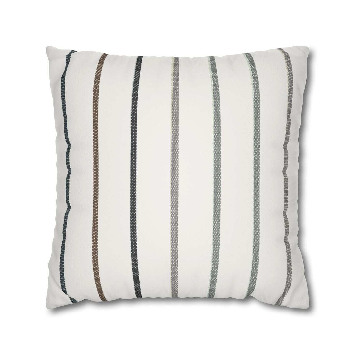 Striped Faux Suede Square Pillowcase — Neutral Modern Throw Pillow Cover