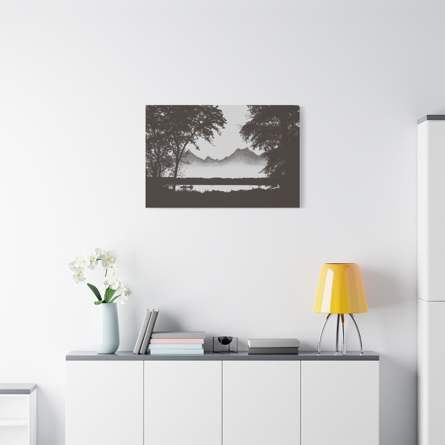 Mountain Lake Boat Canvas Print — Matte Stretched Wall Art