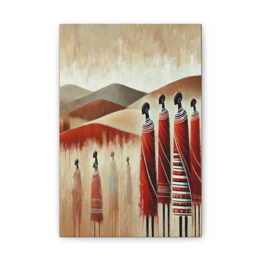 Canvas Stretched Wall Art - East African Masai Women in Colorful Garments