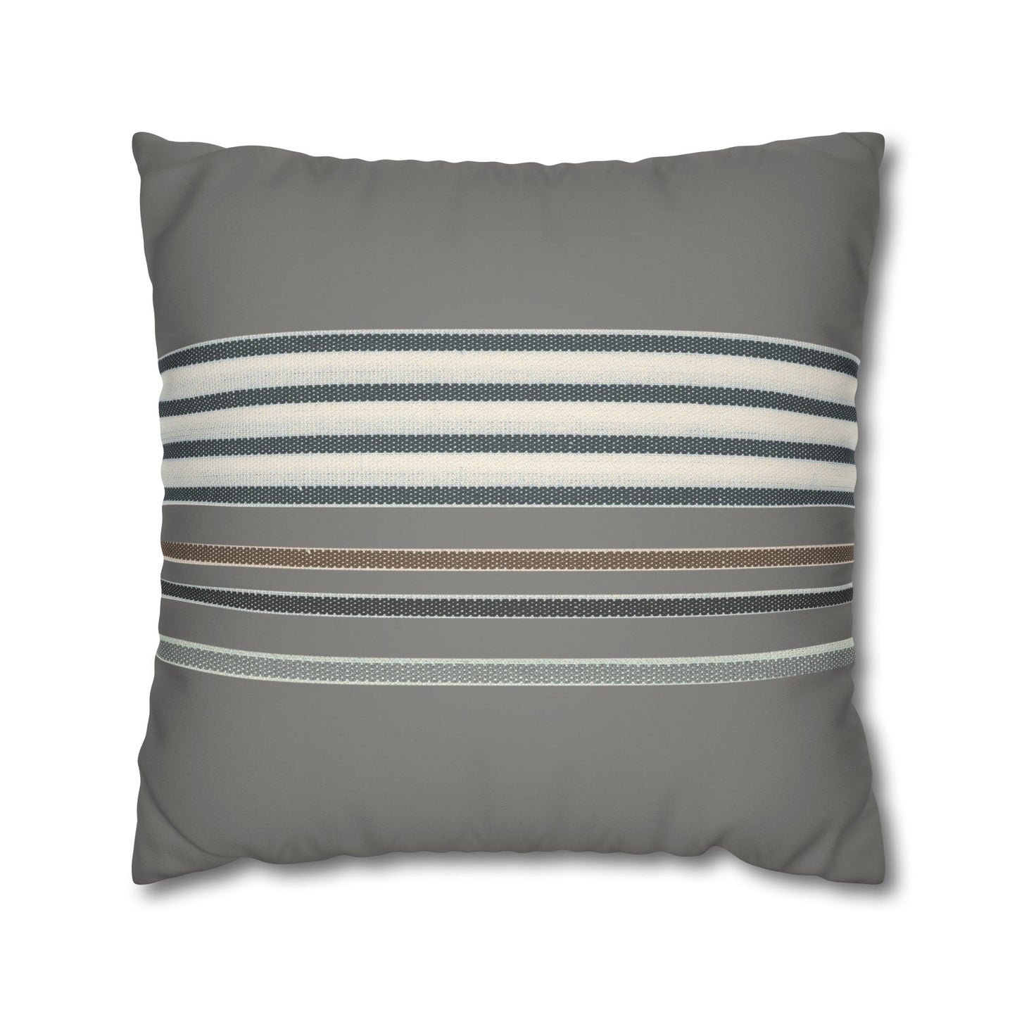 Striped Faux Suede Pillowcase — Neutral Gray Decorative Throw Pillow Cover