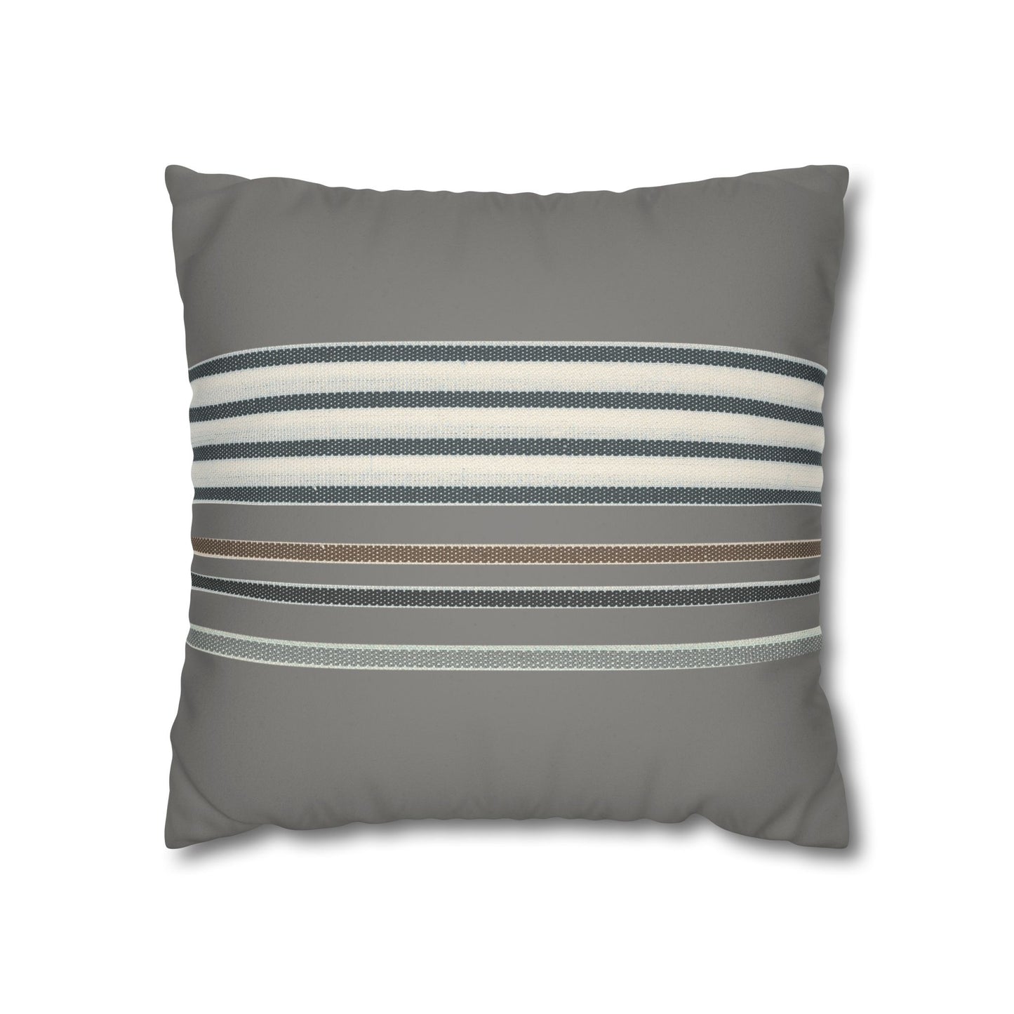 Striped Faux Suede Pillowcase — Neutral Gray Decorative Throw Pillow Cover