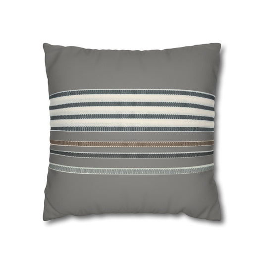 Striped Faux Suede Pillowcase — Neutral Gray Decorative Throw Pillow Cover