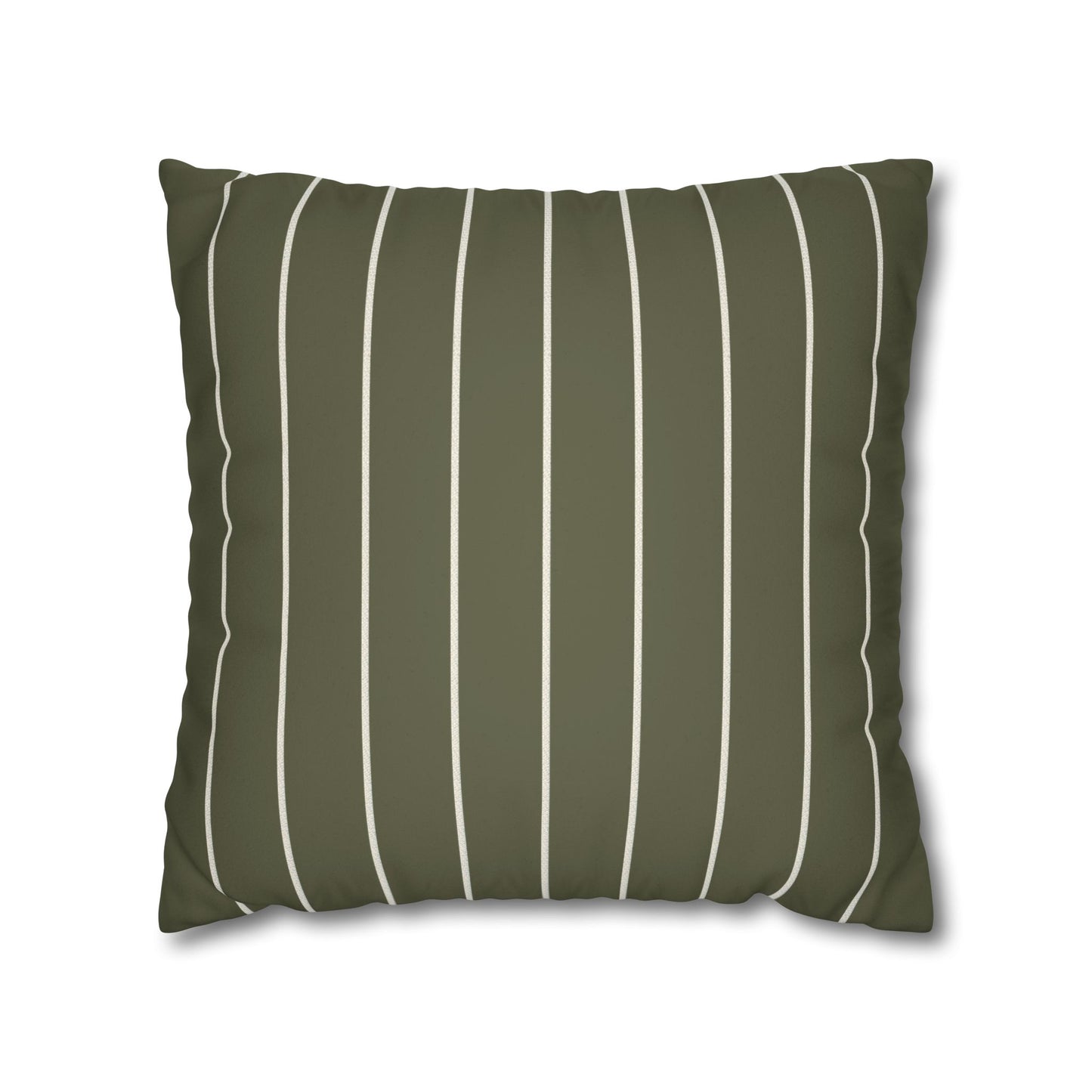 Striped Faux Suede Pillowcase — Olive Green Decorative Throw Pillow Cover