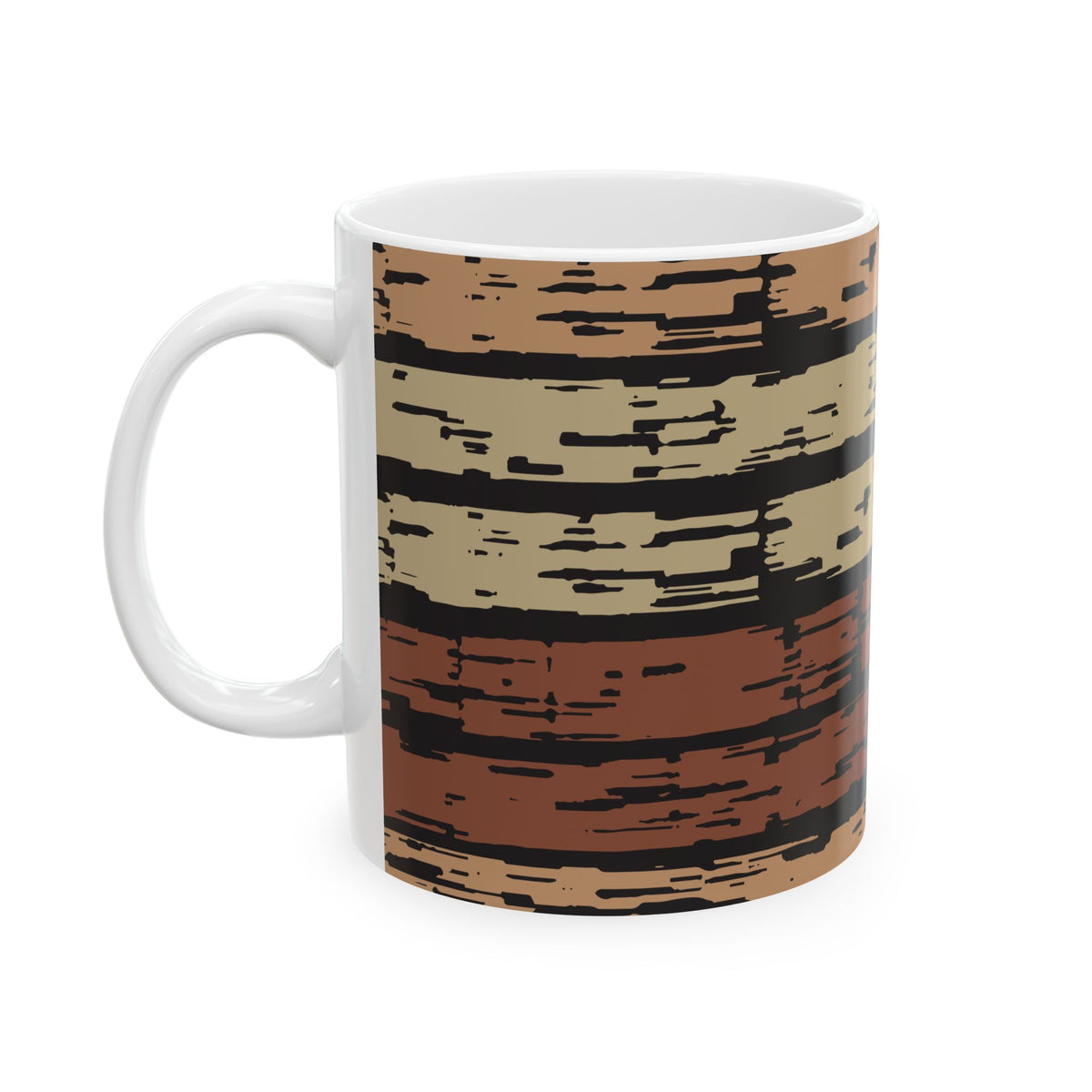 Rustic Striped Ceramic Mug – Vintage Earth Tone Pattern (11oz, 15oz)