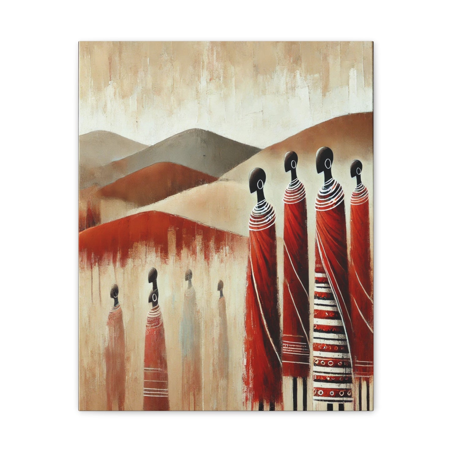 Canvas Stretched Wall Art - East African Masai Women in Colorful Garments