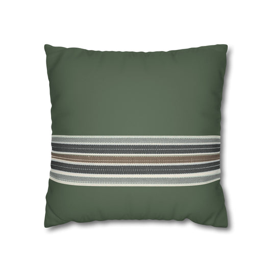 Green Striped Accent Pillowcase - Faux Suede Square Throw Pillow Cover