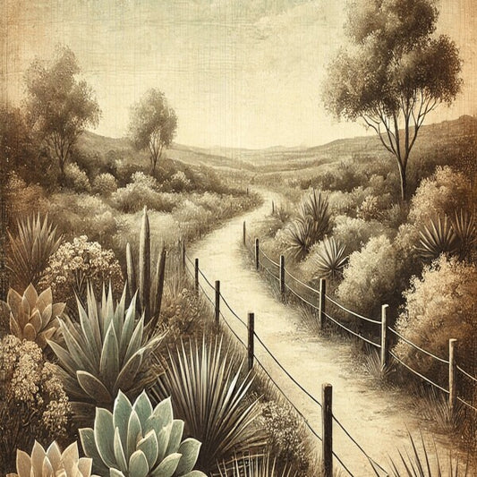 Tranquil Desert Path – Vintage-Style Landscape Art Print 20 x 20 cm / 8x8"