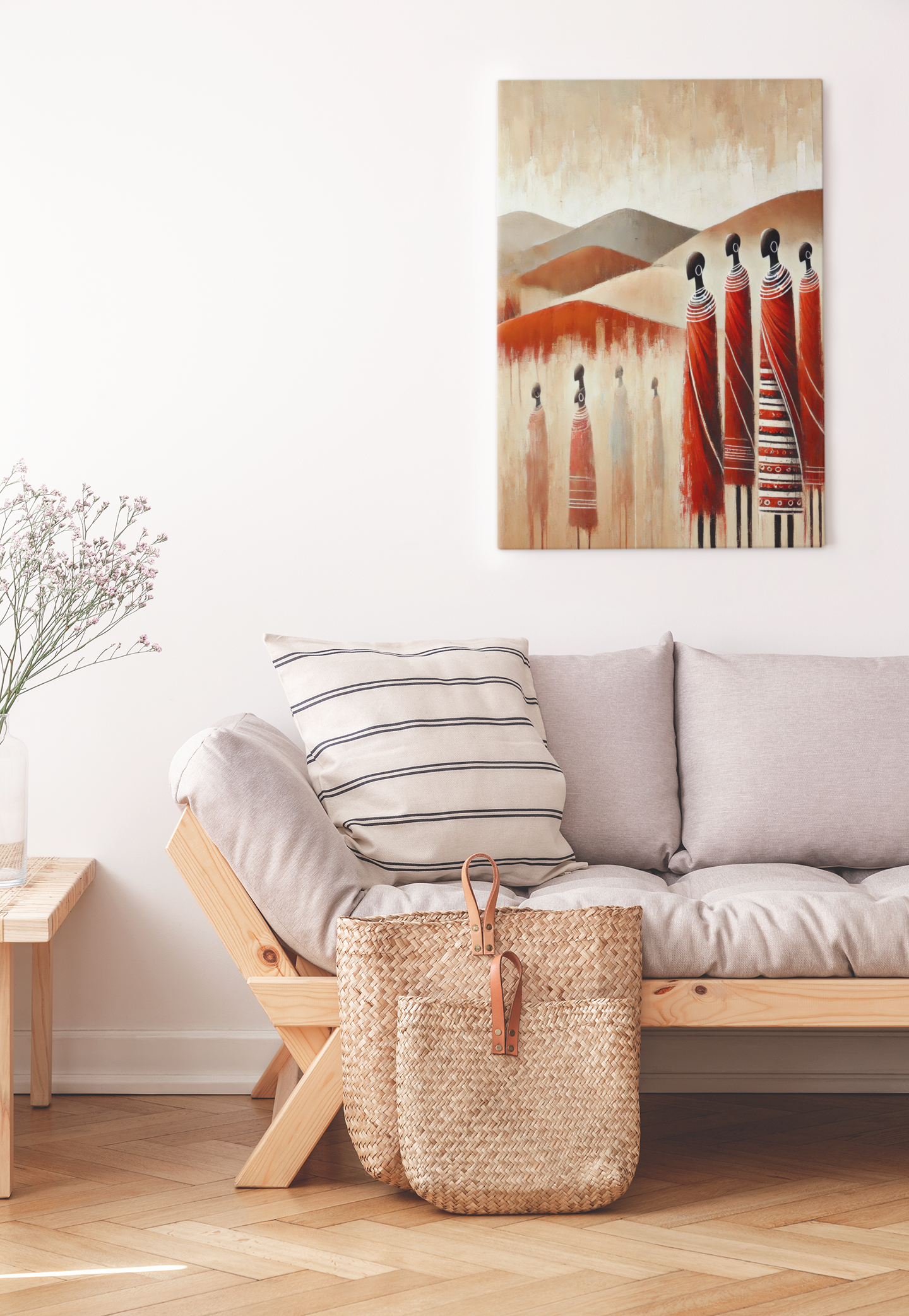 Canvas Stretched Wall Art - East African Masai Women in Colorful Garments