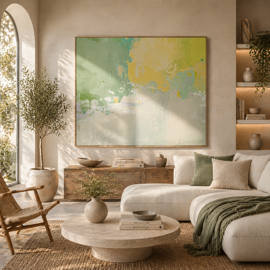 Abstract Green & Yellow Matte Canvas Wall Art — Stretched 1.25"