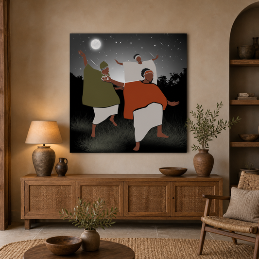 Dancing Under the Moon Matte Canvas Wall Art — Afrocentric Night Scene