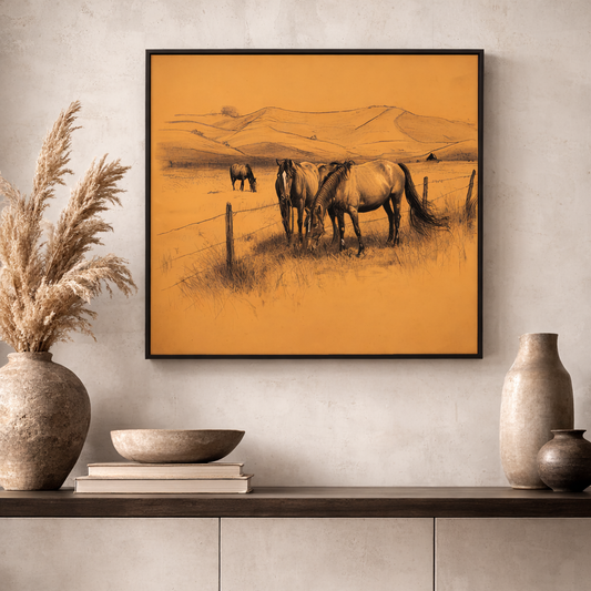 Framed Matte Canvas Horse Sketch — Mountain Paddock Wall Art