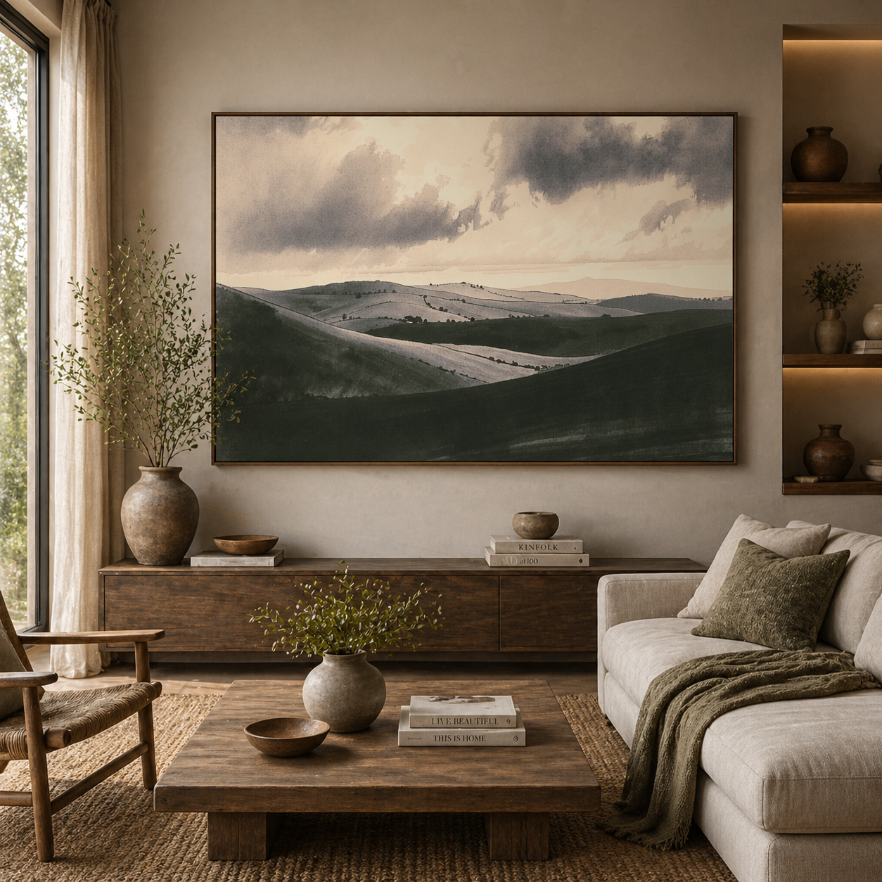 Monochrome Rolling Hills Matte Canvas Print — Stretched Wall Art