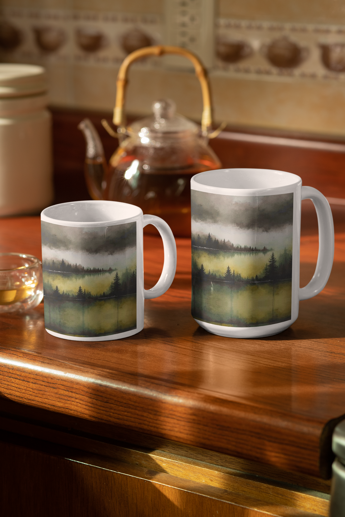 Misty Forest Lake Ceramic Mug