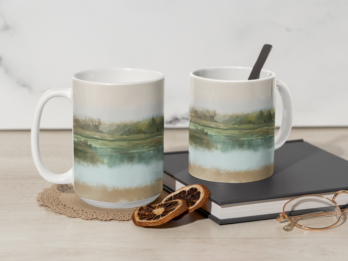 Misty Wetland at Dawn Ceramic Mug