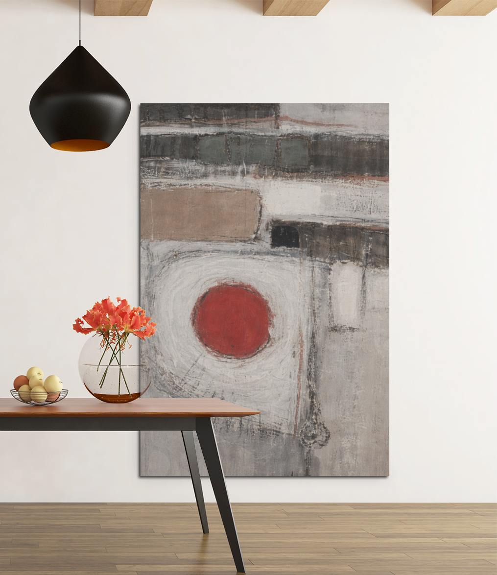Abstract Red Circle Matte Canvas Wall Art — Modern Minimalist Stretched Canvas
