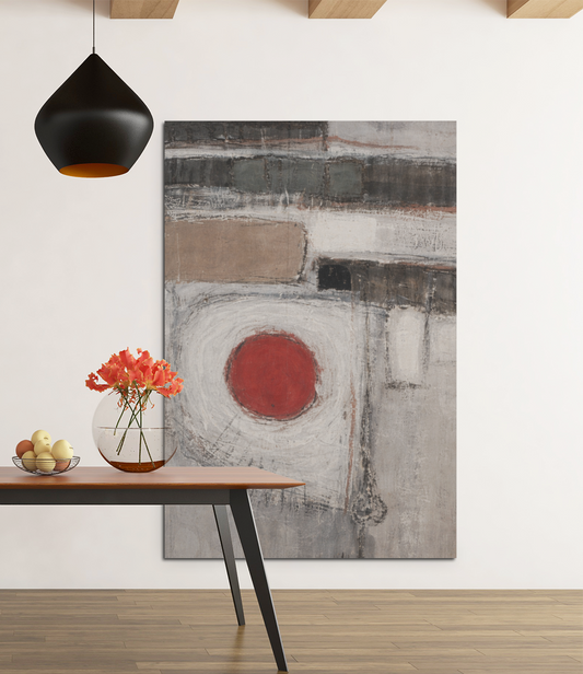 Abstract Red Circle Matte Canvas Wall Art — Modern Minimalist Stretched Canvas