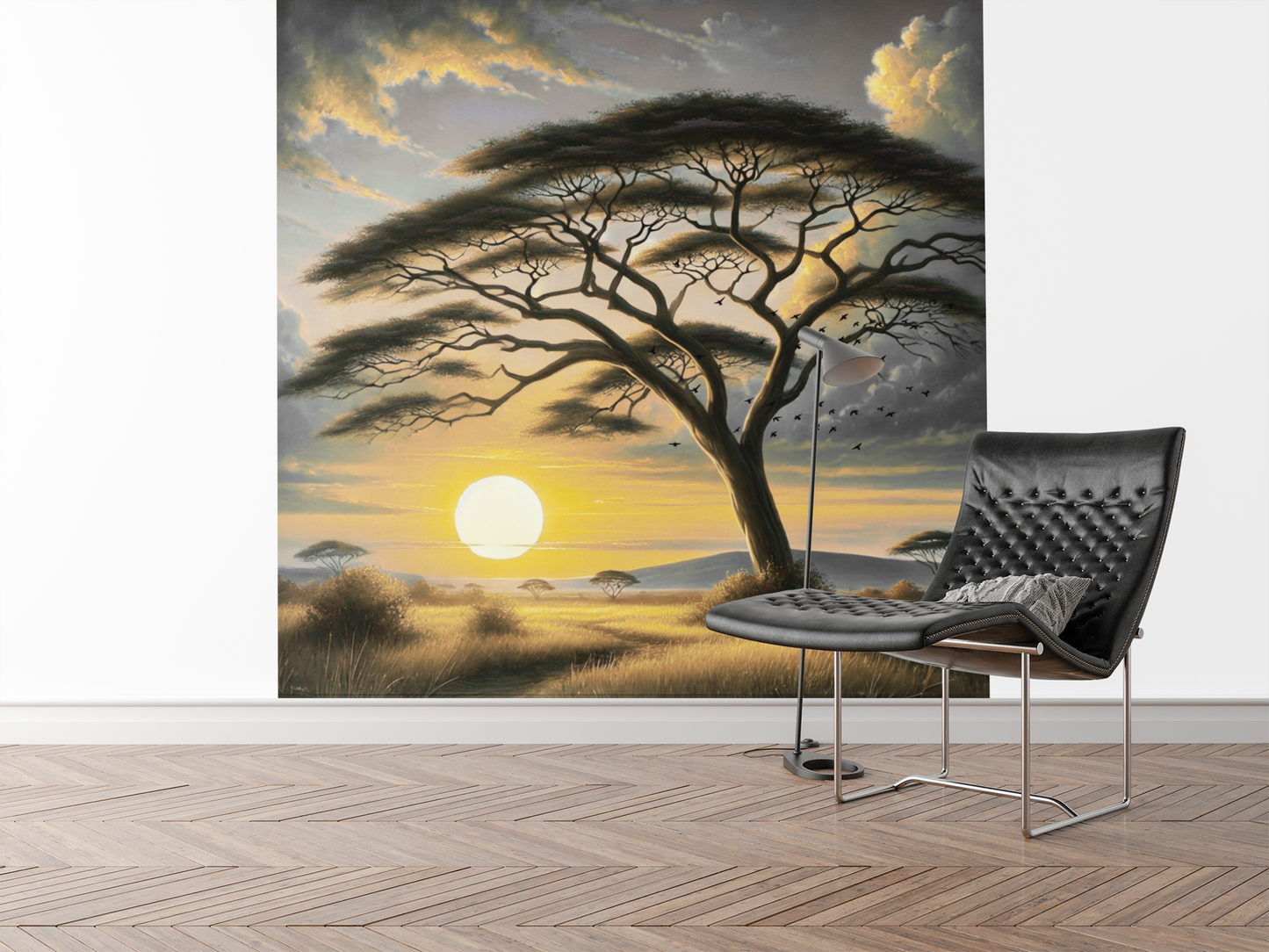 Sunset Savannah Acacia Canvas Print — African Landscape Wall Art