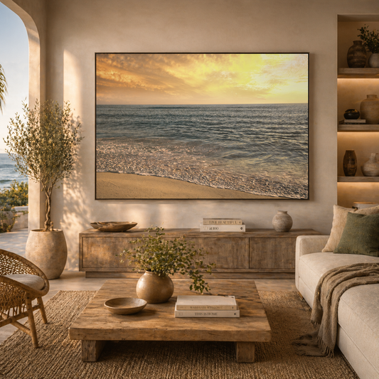 Beach Sunset Matte Canvas Wall Art — Calming Sun Washed Seaside Canvas