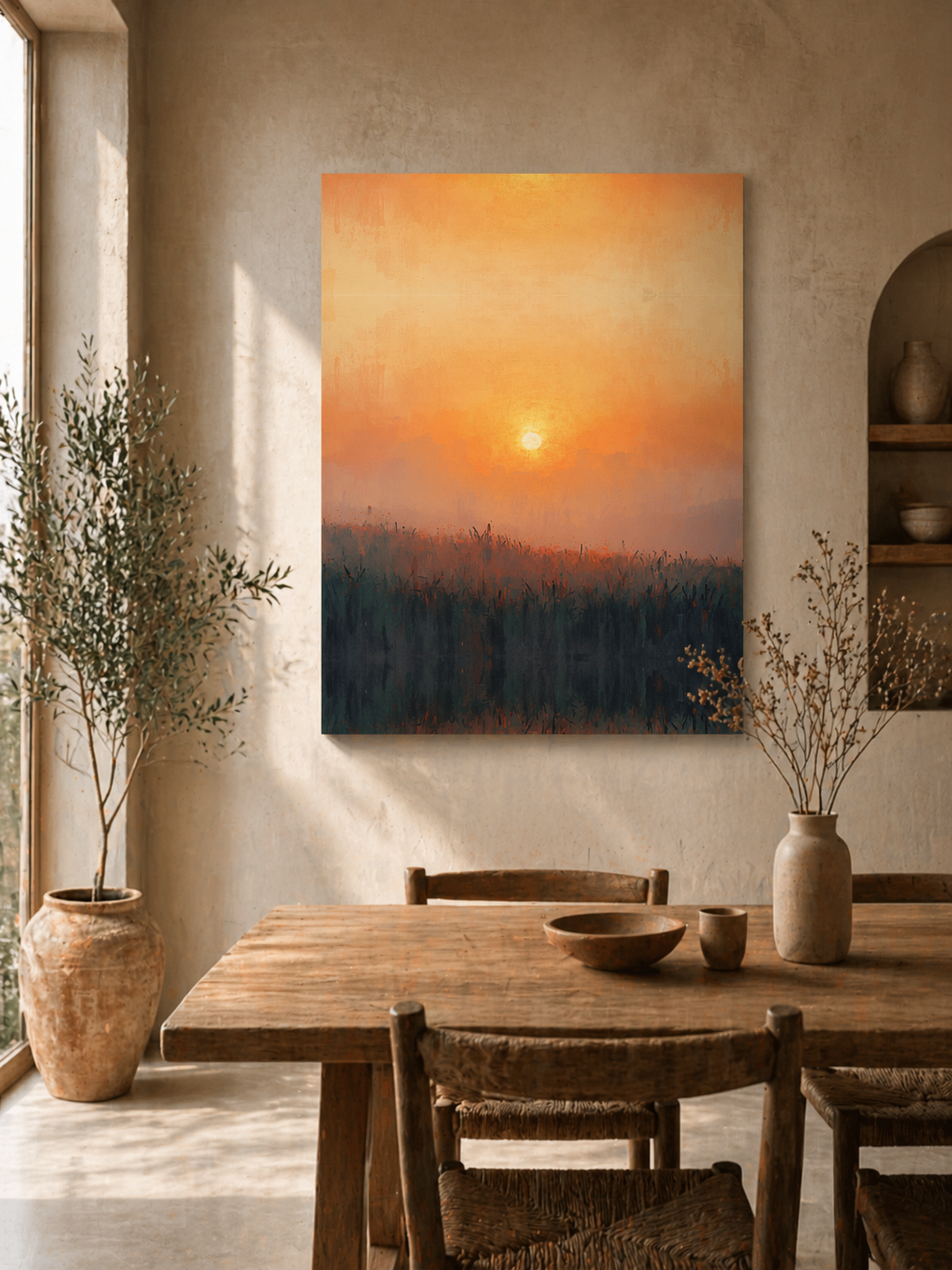 Sunrise Mist Matte Canvas Art — Stretched Landscape Wall Decor