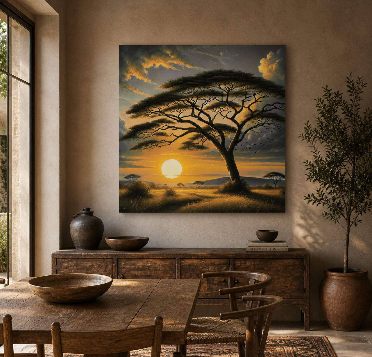 Sunset Savannah Acacia Canvas Print — African Landscape Wall Art