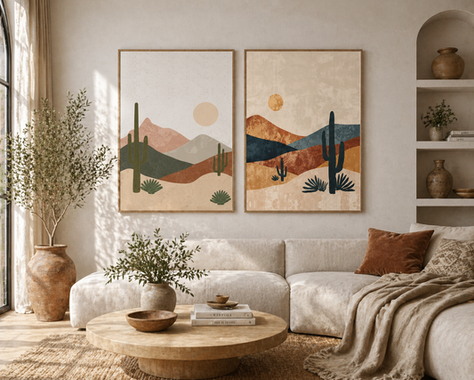 Desert Sunset Cactus Matte Canvas Print (Framed)